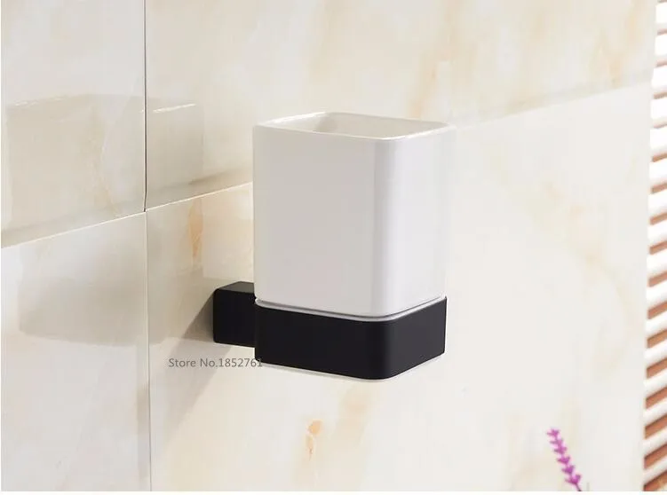 Аксессуары для ванной комнаты, винтажный стакан для зубных щеток с черной отделкой и держатель для одной чашки, классический креативный дизайн, настенный держатель для ванной
