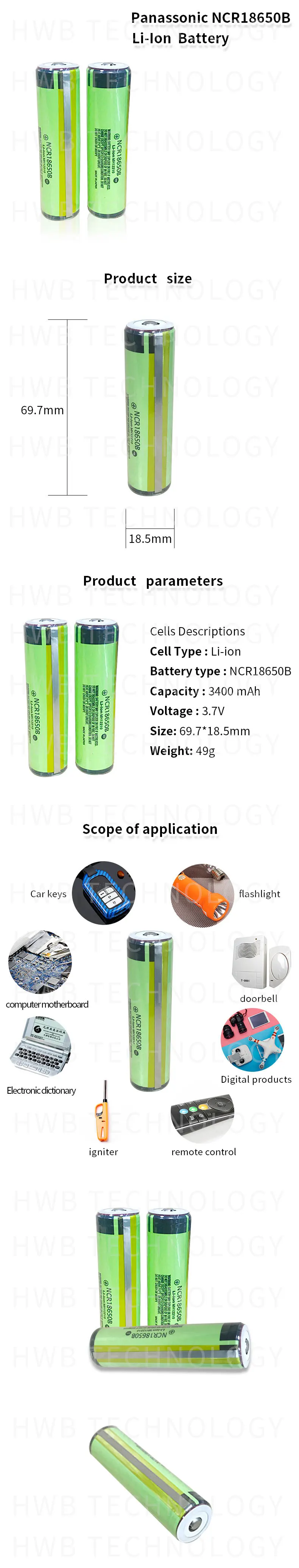 2-20 шт защищенный Panasonic 18650 NCR18650B 3,7 V 3400mAh литий-ионный аккумулятор батареи с PCB