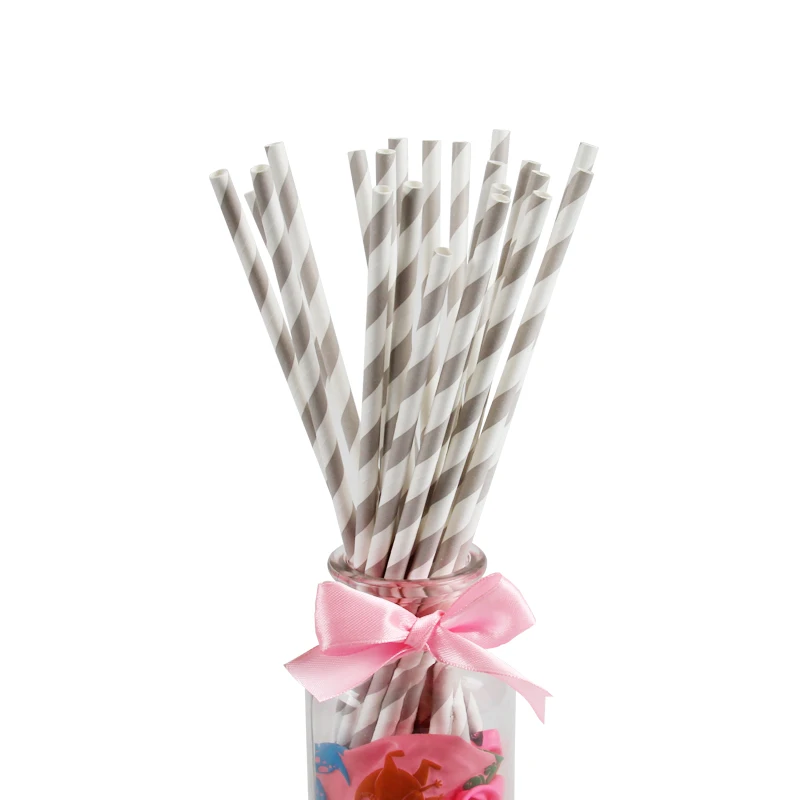 

25pcs/lot Gray Paper Drinking Straws Favor For Wedding Decoration Anniversary Day paper straw paper drinking Birthday supplies