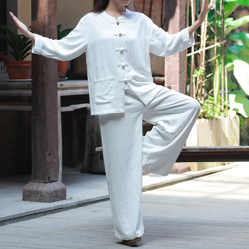 

Chinese Traditional Kung Fu Uniform Women Set Long Sleeve Cotton Linen Taiji Clothing Tang Suit Tai Chi Suits Wushu Garment