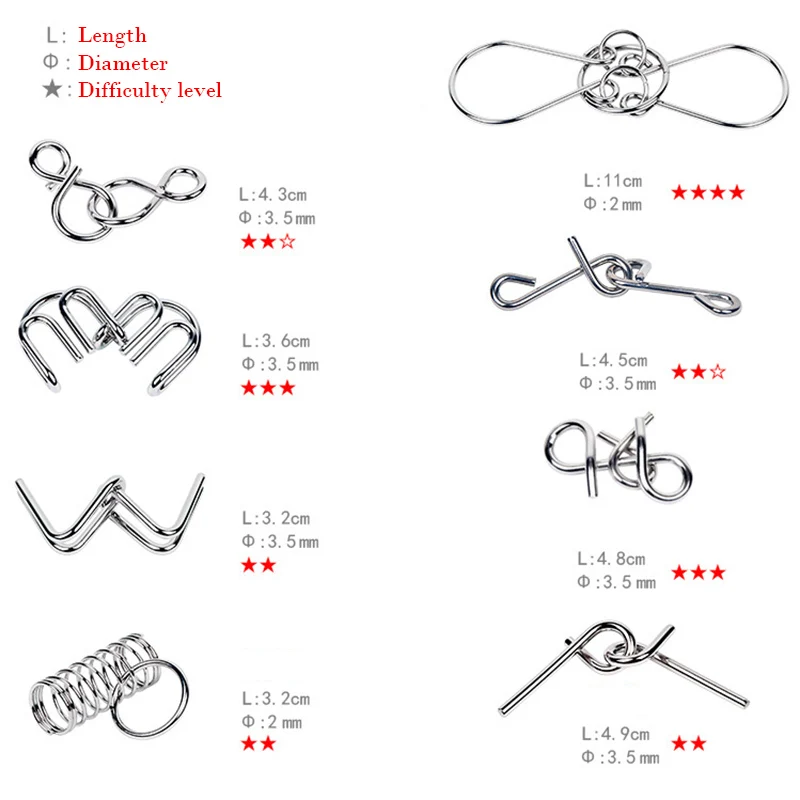 8 шт./компл. металлическая головоломка Монтессори провода IQ Разум Логические головоломки для детей взрослых интерактивная игра для снятия развивающие игрушки
