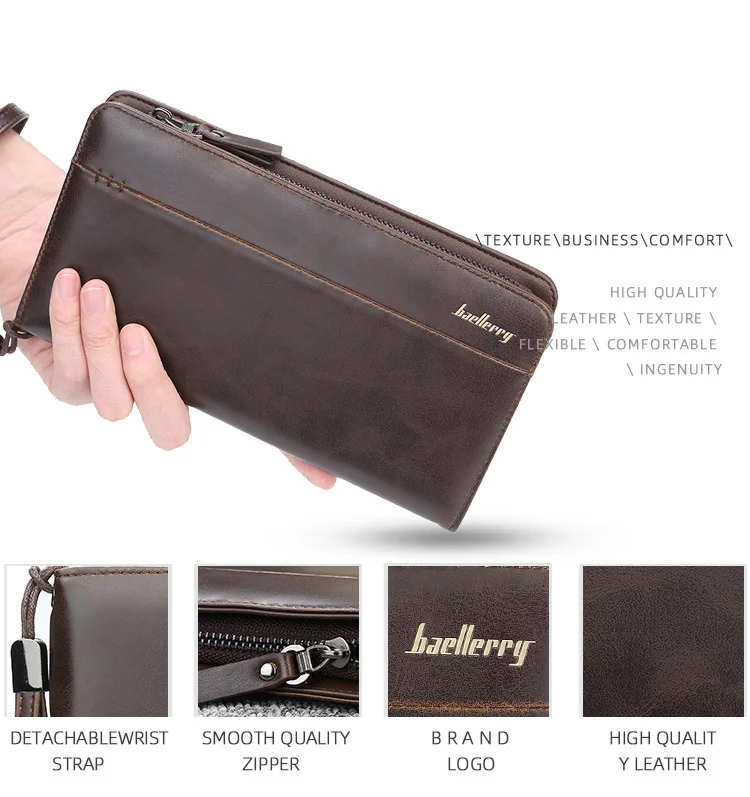 Baellerry Big Capacity Wristlet Clutch Wallets Men Leather Zipper Cell Phone Long Wallet Man Carteira Card Holder Male Purse NEW