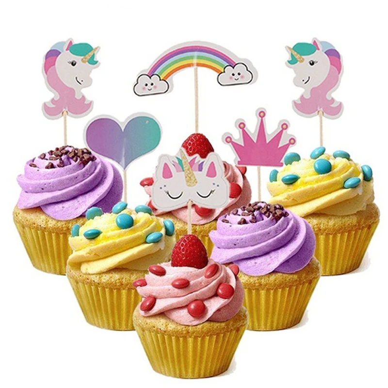 24 шт./партия мультяшный Радужный Единорог Топпер для торта кружка ко дню рождения украшение торта детский душ Детский подарок на день рождения