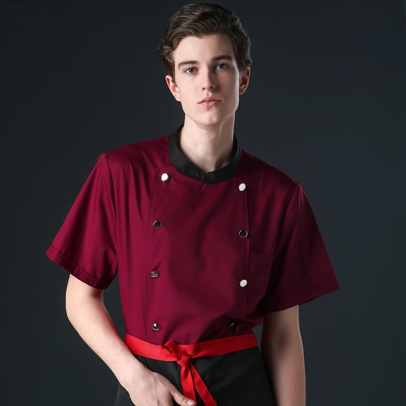 NiaaHinn Летняя мода шеф-повар Еда Услуги форма, ресторане отеля шеф-повар с длинным рукавом черный, красный дышащий спецодежды
