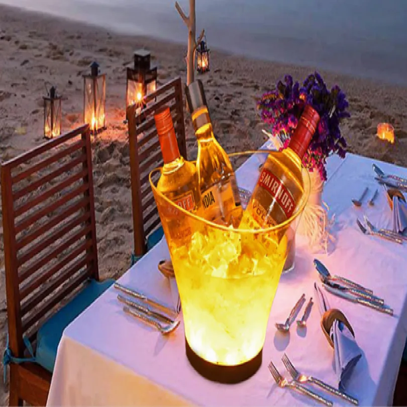 

battery LED lighting indoor camping hotel bar drink beer cooler wine liquor 5L ice bucket champagne ice holder ice cube bucket