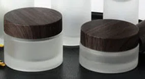 

30g/ml Translucent Frosted Glass with Black Wooden cap, Round Glass Jar Straight Cream Jars plastic lid cap inner liner 100pc