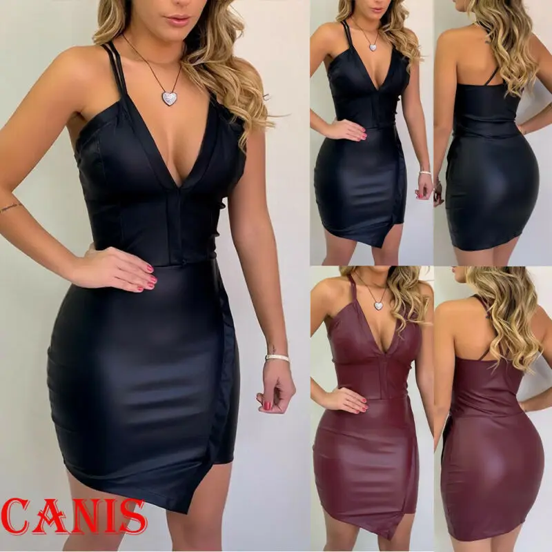 

Women Sexy V Neck Dress Spaghetti Strap Mini Dresses Package Hip Sundress Summer