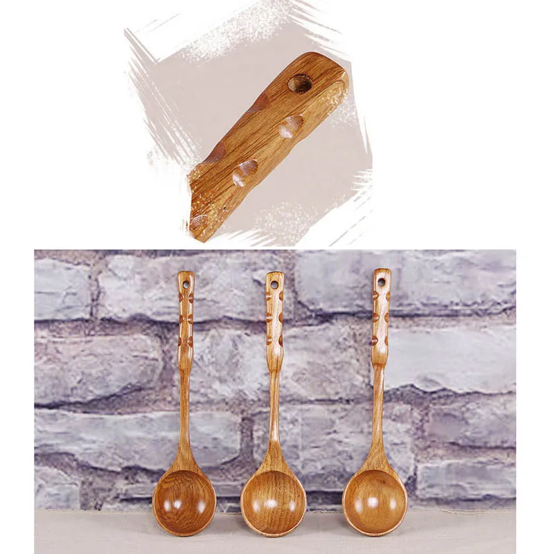 BalleenShiny Натуральный Деревянный десертный суповой ложка с длинной ручкой кухонные ложки ручной работы японский рис ложка кухонная утварь ковш