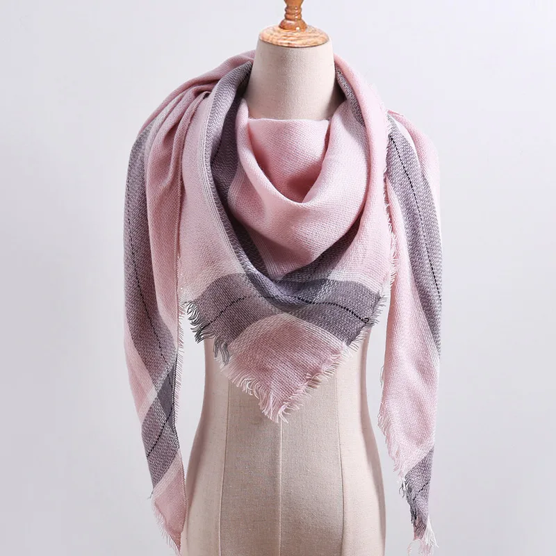 LaMaxPa осенне-зимний теплый клетчатый треугольный шарф из кашемира для женщин/дам, шерстяные Панамы, мягкие полосатые женские шали и палантины