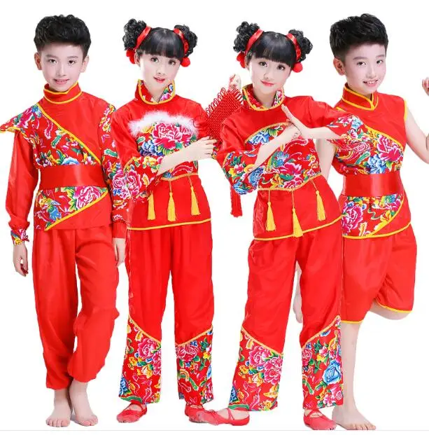 Hot Kids costumes Chinese boys girls martial arts clothing Yangge suits ...