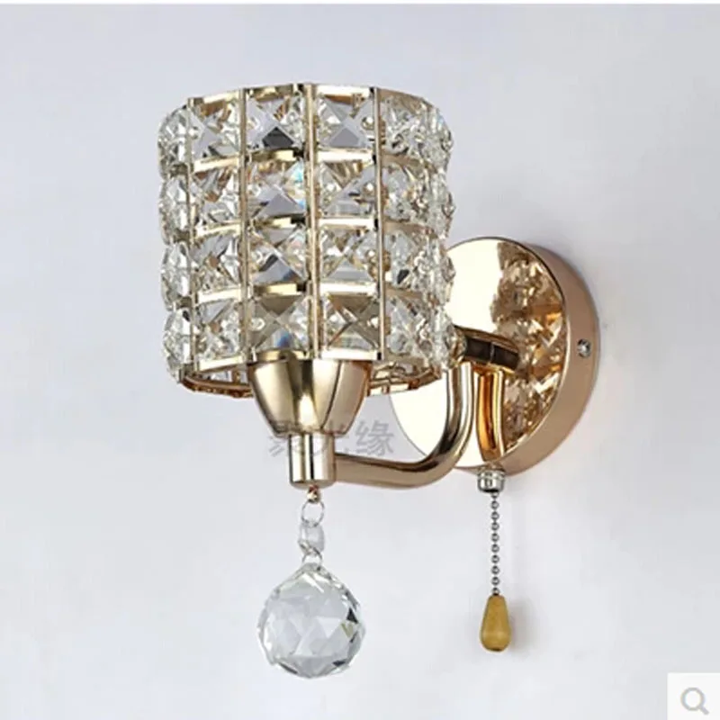 Billige AC85 265V pull kette schalter kristall wand lampe leuchtet Moderne Reißverschluss Edelstahl Basis beleuchtung wandleuchter lamparas de pared