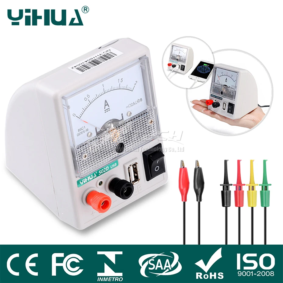 502D YIHUA Амперметр USB 5 в 2 а DC импульсный источник питания для Мобильный телефон
