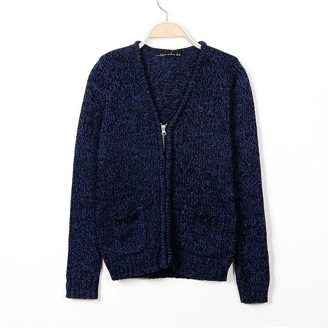 WST342 Women Colored Wool Navy Blue Knitwear Cardigan Sweaters, Ladies