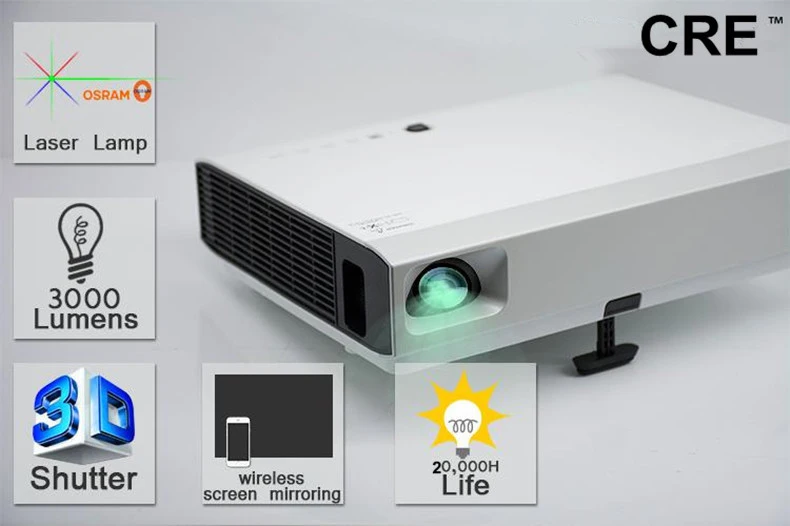 

china led projector latest laser 200inch large screen 3d proyector cre x3000