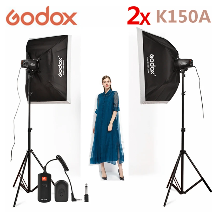 Godox K150A 2*150Ws Studio Flash Strobe Room Photo Studio Photography Lighting + Softbox + light stand + DC-04 flash Trigger Kit Godox K150A 2*150Ws Studio Flash Strobe Room Photo Studio Photography Lighting + Softbox + light stand + DC-04 flash Trigger Kit
