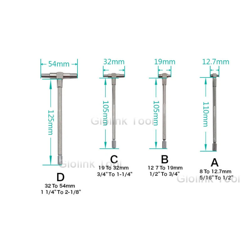 6 шт. Телескопический Калибр 8-150 мм(5/1"-6") регулируемый внутренний инструмент для измерения диаметра углеродистая сталь набор измерительных инструментов HY21