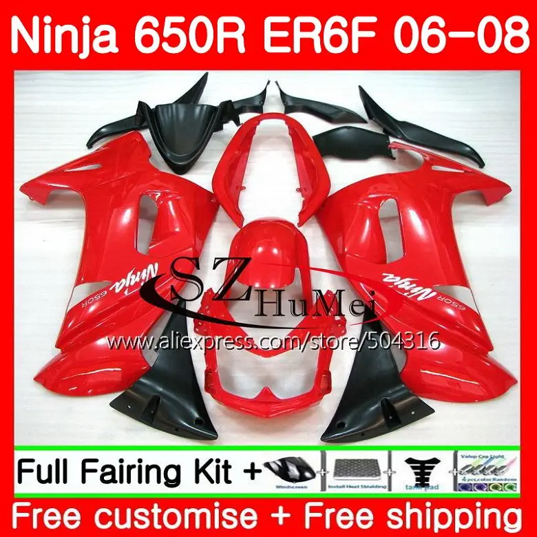 

Body For KAWASAKI NINJA 650R New red black ER6 F 650 ER-6F 06-08 4SH21 Ninja650R ER6F 06 07 08 ER 6F 2006 2007 2008 Fairing Kit