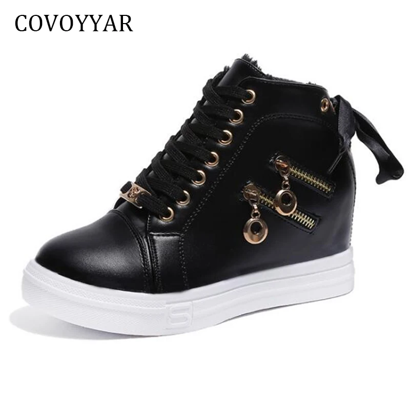 

COVOYYAR Women Wedge Sneakers 2019 Spring Autumn Side 2 Zippers Casual Shoes Lace Up Hidden Heel Women Shoes Trainers WSN167