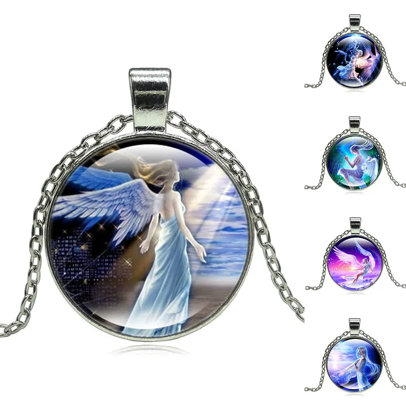 XUSHUI XJ Angel стеклянный кабошон кулон ожерелье модное ювелирное изделие Серебряная