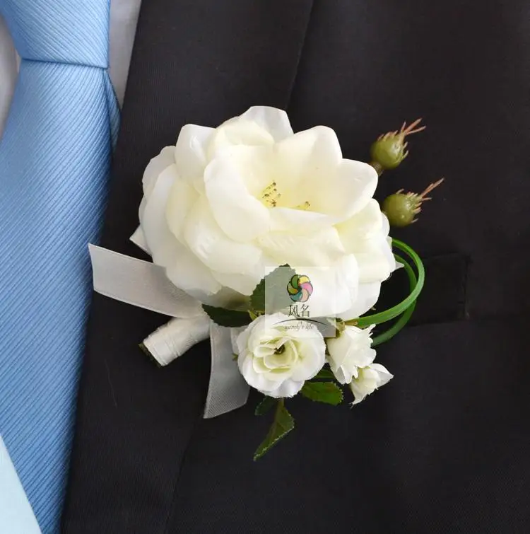 Por White Flower Corsage Lots Wedding Boutonnieres White Pink Rose Groom Groomsman Pin Brooch Artificial Corsage Suit Decor Flower Accessories