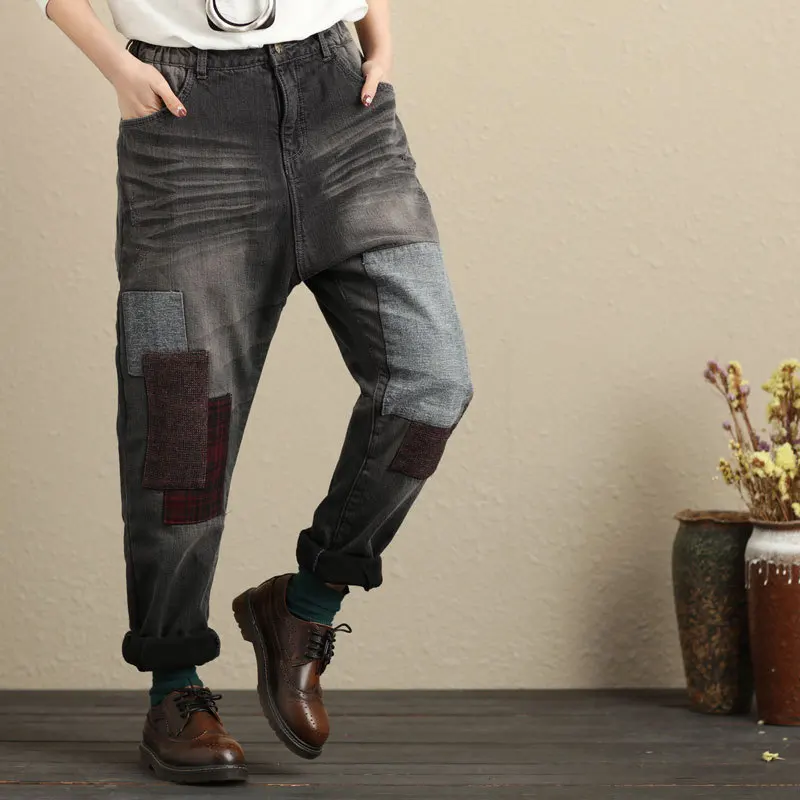 Blanqueado Damas Engrosamiento 2017 Forrado Vaqueros Femenino Pants 01 Patchwork Denim Invierno Fleece Pantalones Para Faux G101702 Harem 0PwtOxqPr