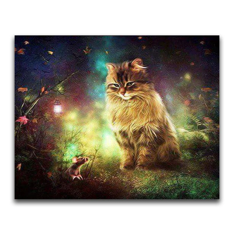 Full Round Diamond embroidery Cross stitch animal 5D DIY Diamond painting Cat Full Square Diamond mosaic Mouse kitten