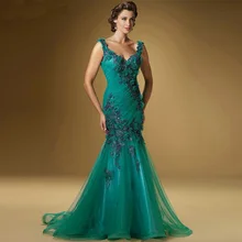 2017 heißer verkauf Mermaid Applique Perlen Emerald Green Mutter der Braut Kleid Open Back Formale Abendkleider 2016 Sleeveless