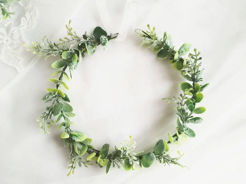 

Romantic Bride Wedding Greenery Headband Prom Bridal Wedding Hair Accessories with Sash tocados de mujer para boda