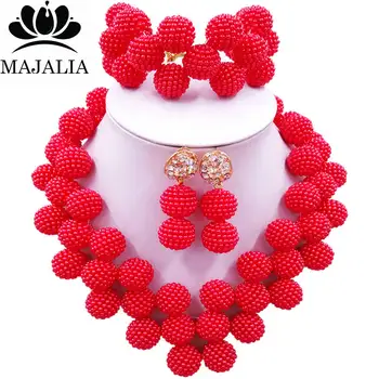 

Majalia Fashion Women red African Costume Jewelry Set Nigerian Wedding African Beads Jewelry Set CX-001