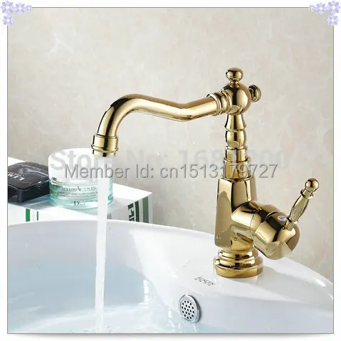 Golden Polished Kitchen faucet Basin swive mxier tap Ti-PVD finish Square Base misturador para banheiro | Обустройство дома