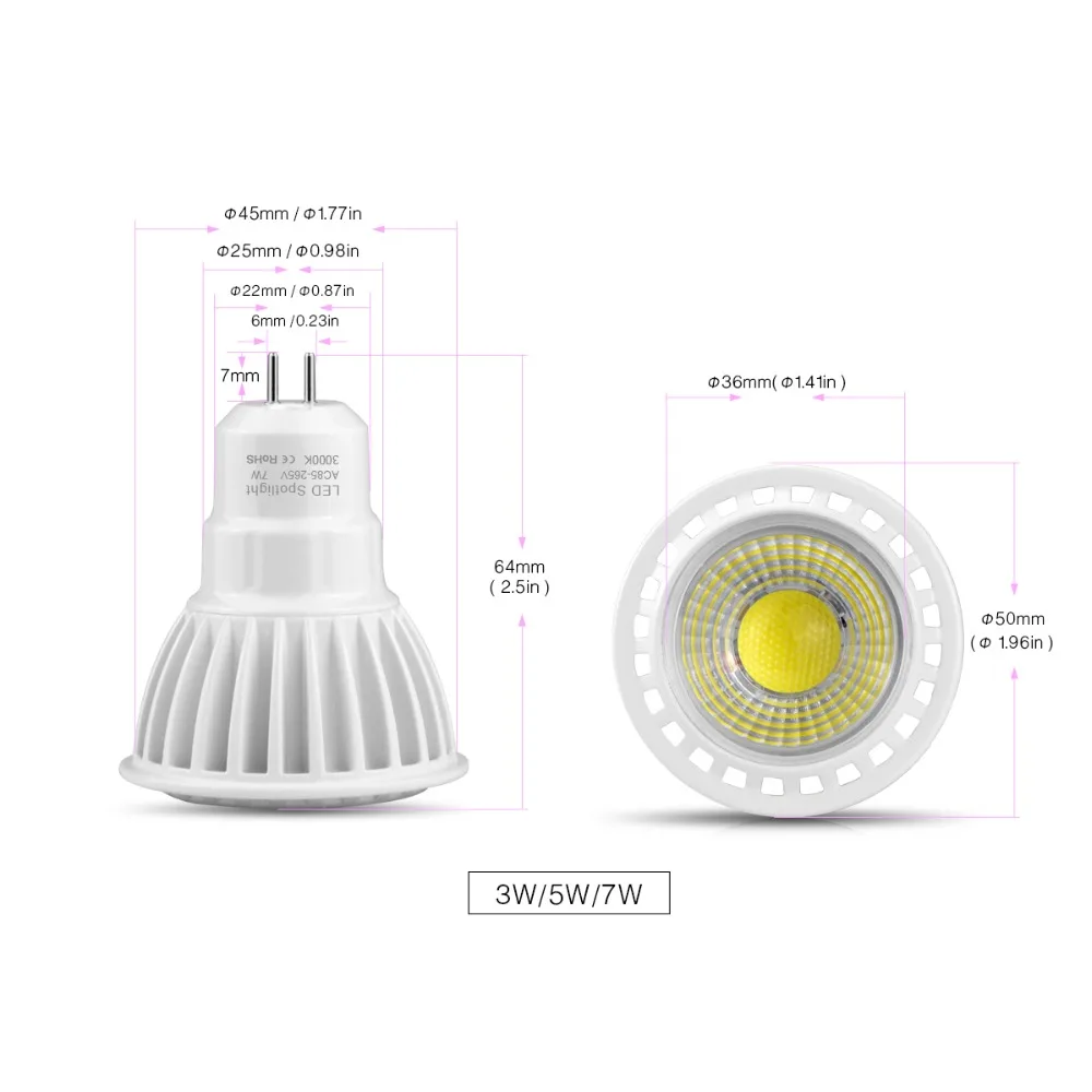 Высококачественный Алюминиевый Светодиодный точечный светильник 3 Вт 5 Вт 7 Вт Светодиодный светильник GU10 GU5.3 85в-240в MR16 12В не диммер Светодиодный точечный светильник