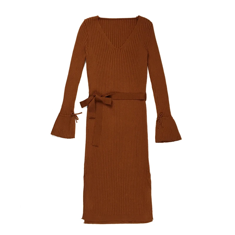 

Women Pullover Knitted Dress New Spring Autumn V Neck Slim Sexy Dress Elegant Ladis Solid Basic Black Party Dress Robe Vestids