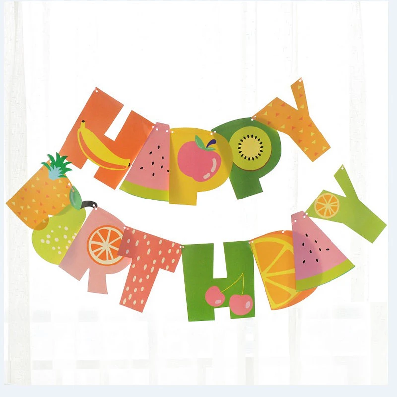 Banniere De Lettres Joyeux Anniversaire Fruits Fournitures De Decoration De Fete D Anniversaire Pour Enfants Banderole Design Ananas Banane Aliexpress