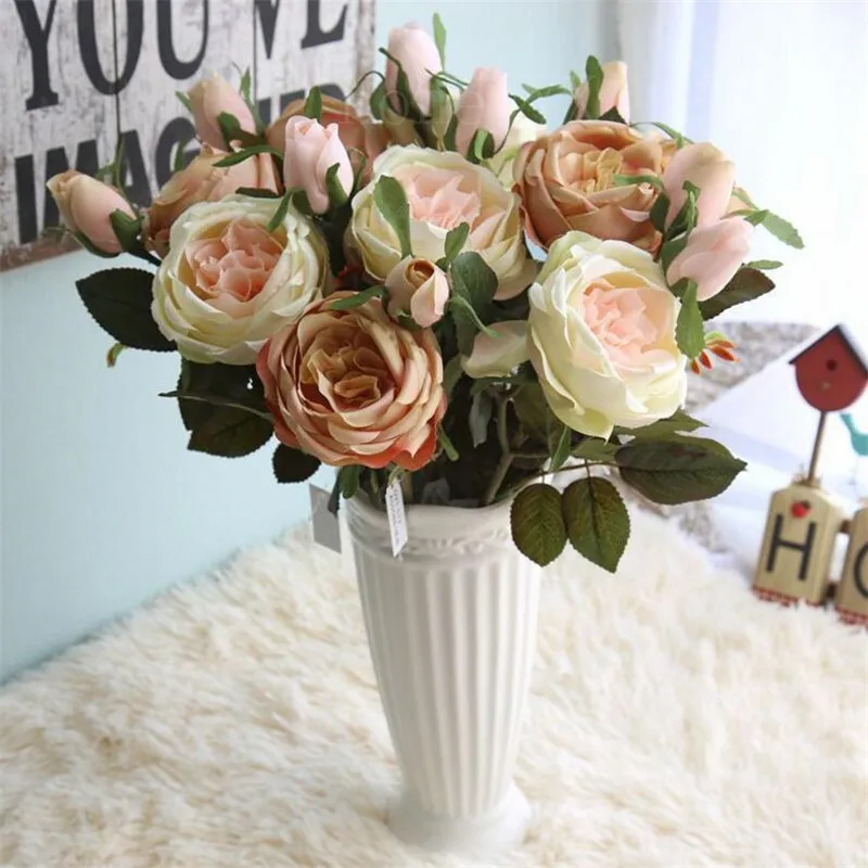 46CM Superior Artificial French Rose 3PCS/ot Floral Fake Flower Arrange Table Home Decoration Party Flores Wedding&ampEvents | Дом и сад
