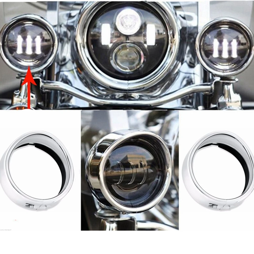 Visor Style Passing Lamp Trim Ring Set For Harley-Davidson 4.5 INCH FOG LAMP.jpgV.Vjpg