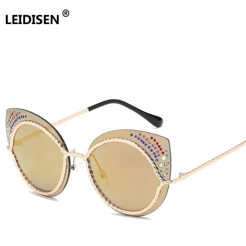 Солнцезащитные очки LEIDISEN Cateye роскошные модные солнцезащитные в металлической