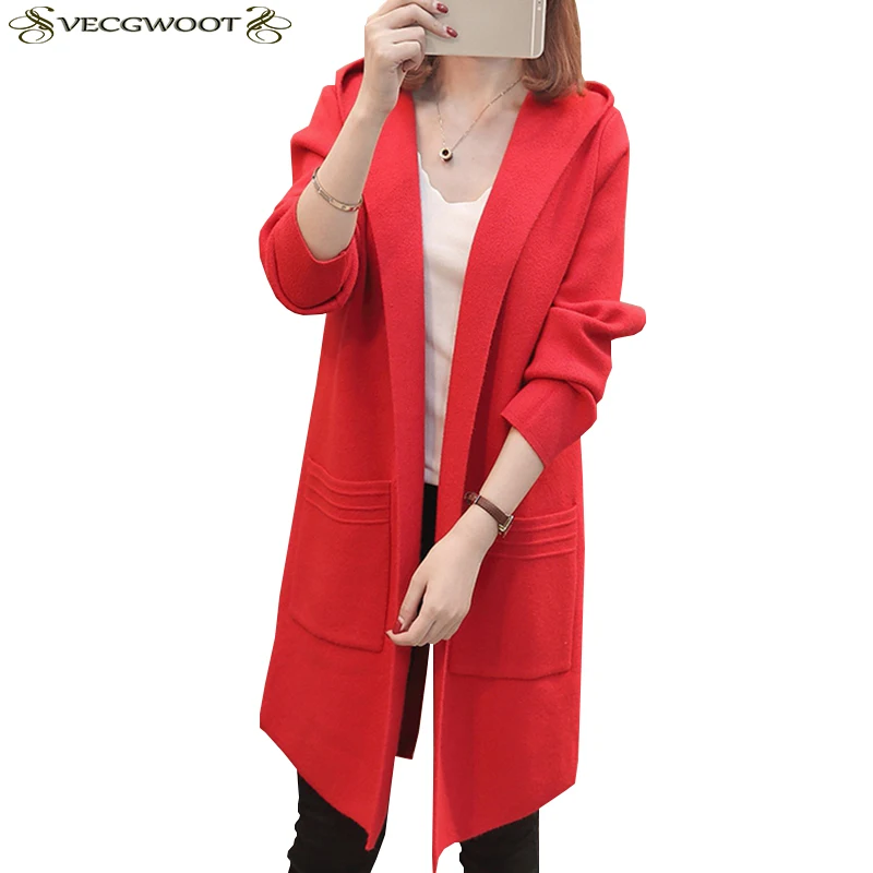 

Female Knitted Cardigan Hooded Sweater Coat Women 2019 New Speing Autumn Large size Sweater Coat Women Fashion Long Sweater S501