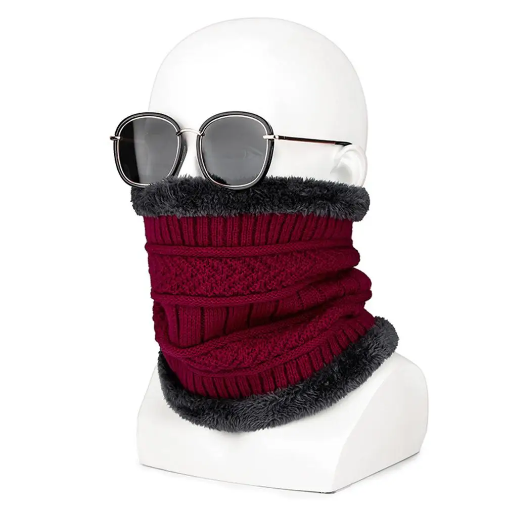 

Winter Outdoor Cycling Men Solid Color Fleece Lined Knitted O Ring Neck Scarf New Fashion