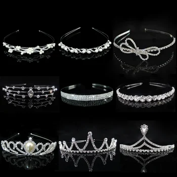 AINAMEISI Princess Tiaras Wedding Crown Rhinestone Pearl Headband Kid Girls Bridal Crown Party Accessiories Hair Jewelry Gift