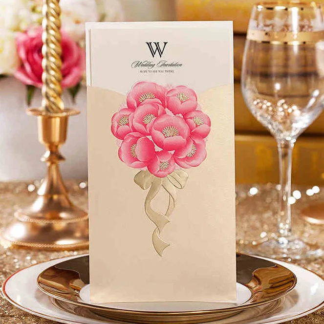 100 Pieces Bright Yellow Hot Red Flowers Wedding Invitations Cards By Wishmade CW017 | Дом и сад
