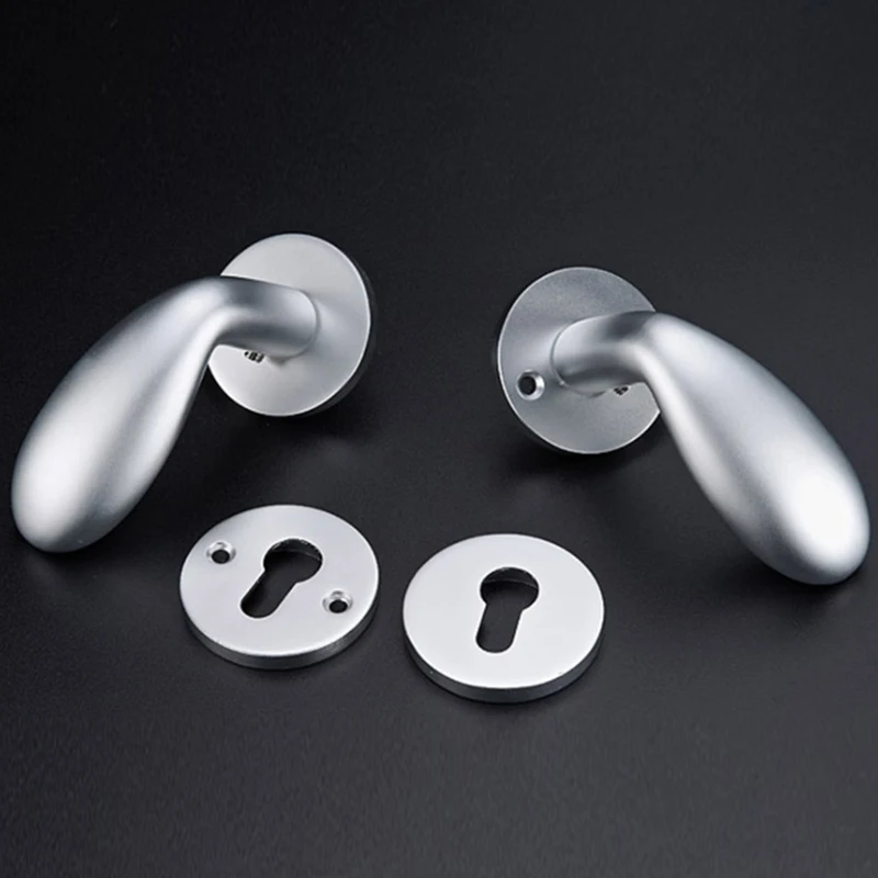 Silver Durable Door Handle Lock Cylinder Front Back Lever Latch Home Security with Keys Aluminum