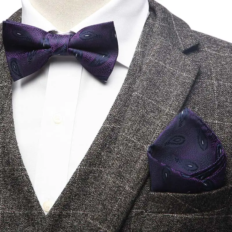 Цветочные полосы проверить точка турецкие огурцы, жаккардовый мужской бабочка галстук-бабочка карман квадратный носовой платок костюм с платком набор аксессуаров - Цвет: YW2B-034