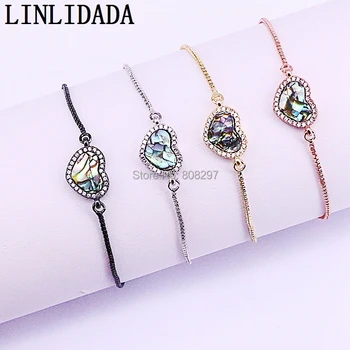 

10Pcs Handmade Adjustable Size Micro Pave CZ Abalone Shell Heart Charm Bracelets For Women or Girls Fashion Jewelry