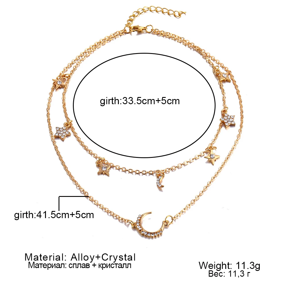 IPARAM женское винтажное многослойное ожерелье-чокер со звездой и Луной из кристаллов богемное ювелирное изделие на шею модное ювелирное изделие вечерние подарки