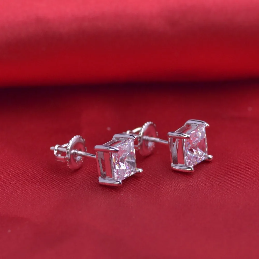 

LSE940 jewelry 925 sterling silver earrings with screw back zircon stone 6mm,