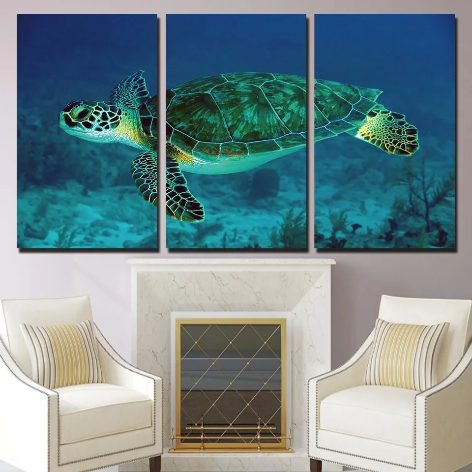 

3 Panels Canvas Art Turtle Underwater Home Decoration Wall Art Painting Canvas Prints Pictures for Living Room Poster