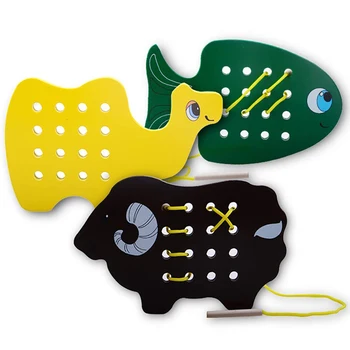 

Montessori Educational Toys Fish/Camel/Sheep Threading Board Handmade Line Threading Toys Basic Life Skills Learning 3pcs/lot