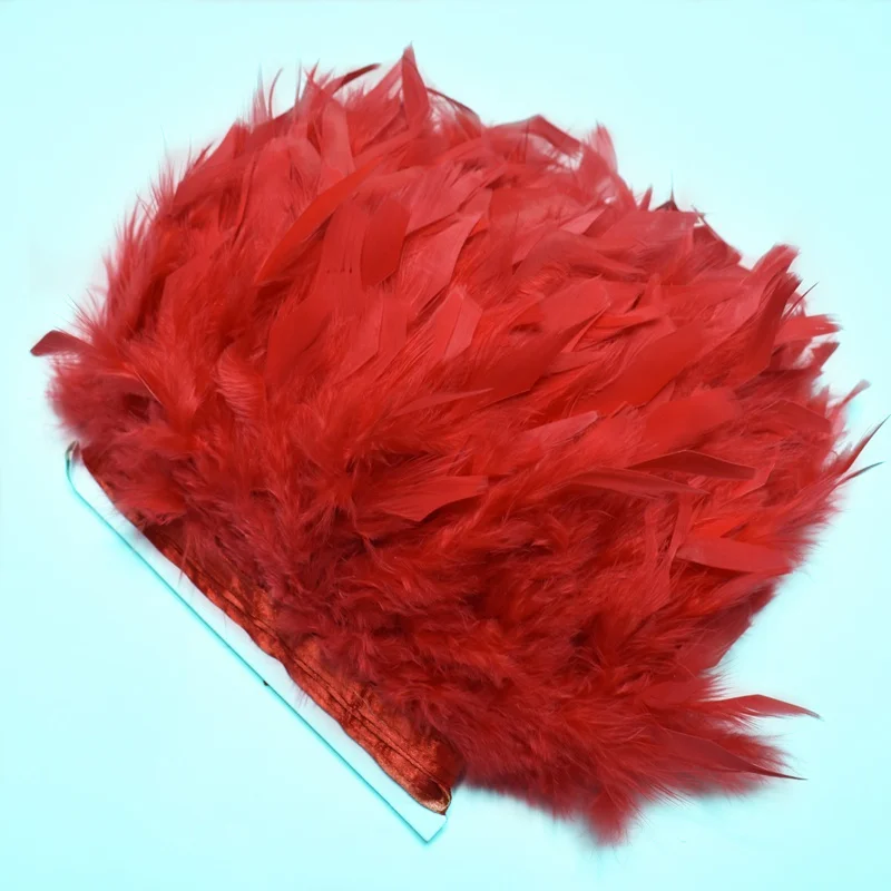 

2Meters red fluffy Turkey feathers trims fringe for crafts 10-15cm DIY Natural colored feathers ribbon Clothing Party decoration