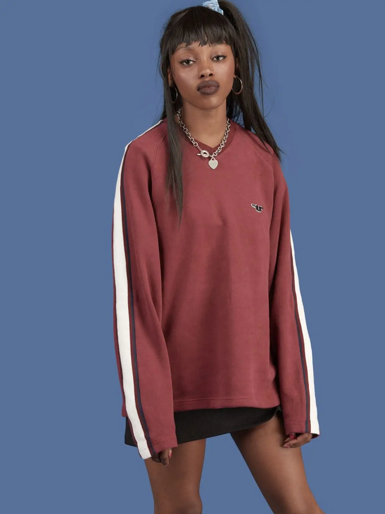 Unif Retro Side Stripe long Sleeve vintage red Loose Harajuku Hoodies