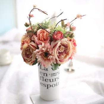 

QiARSOYOO Silk Wedding Flower Bouquet Modern Cloth African Daisy Artificial Flowers Table Ornaments Fake Fabric Rose Decoration
